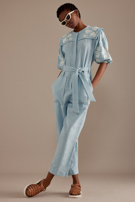 Louise Misha Sylviane Embroidered Tie-Waist Jumpsuit