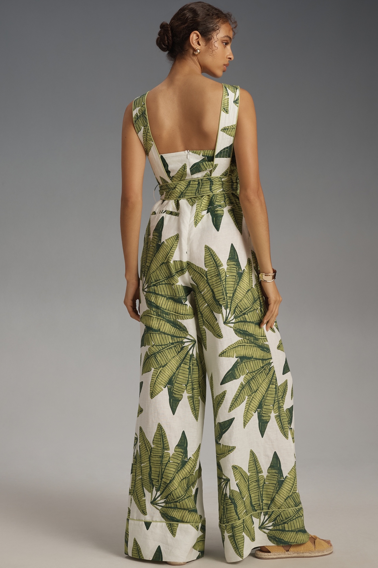 Farm Rio Palm Fan Linen Jumpsuit