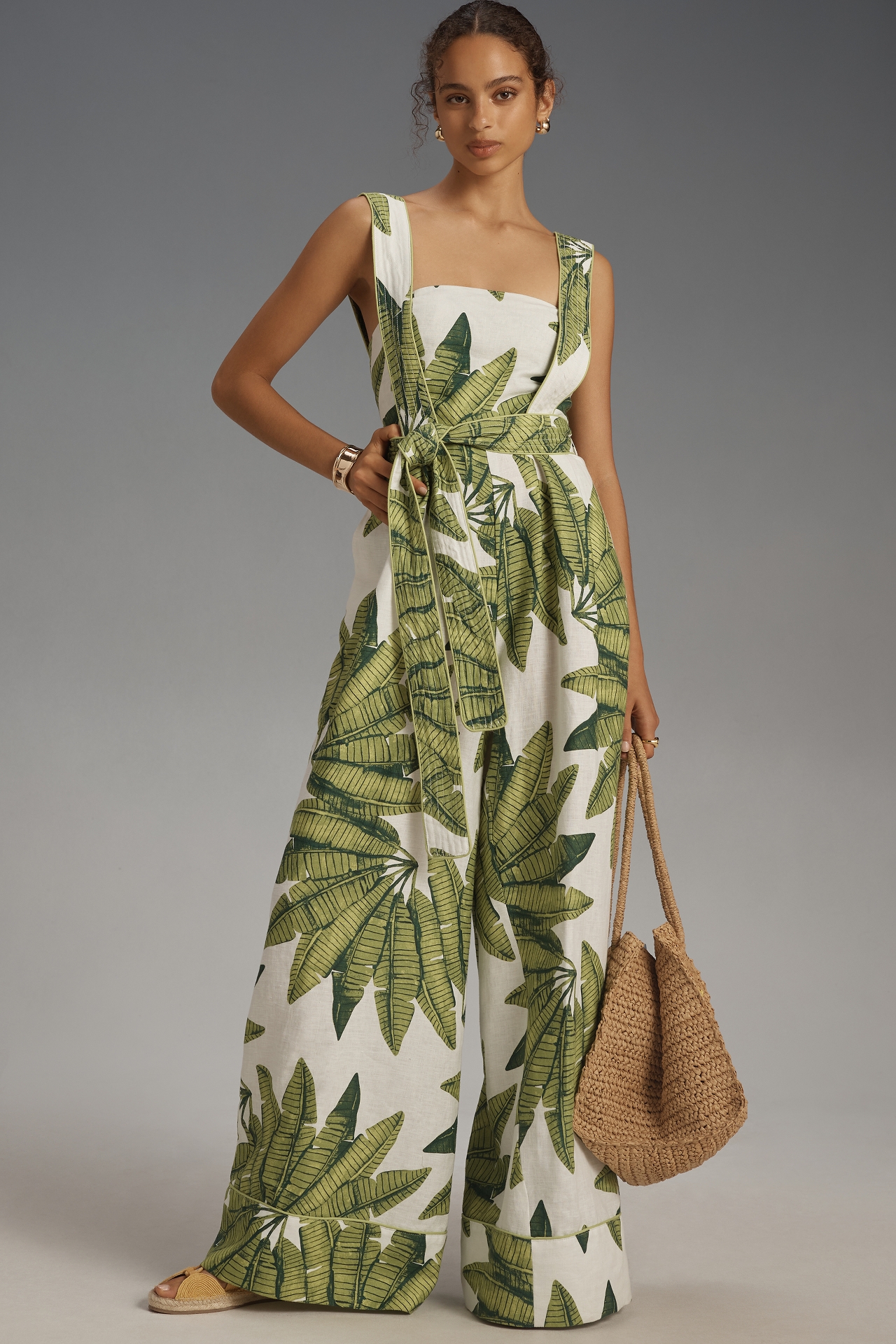 Farm Rio Palm Fan Linen Jumpsuit at MarketFair Shoppes in Princeton, NJ