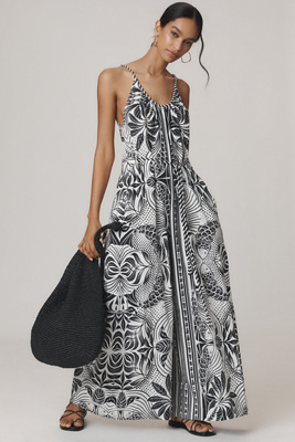 Shop Farm Rio Elegance Scarf Linen Blend Wide-leg Jumpsuit In Black