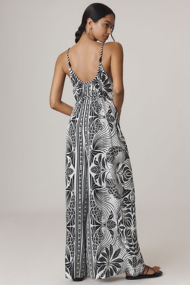 Farm Rio Elegance Scarf Linen Blend Wide-Leg Jumpsuit