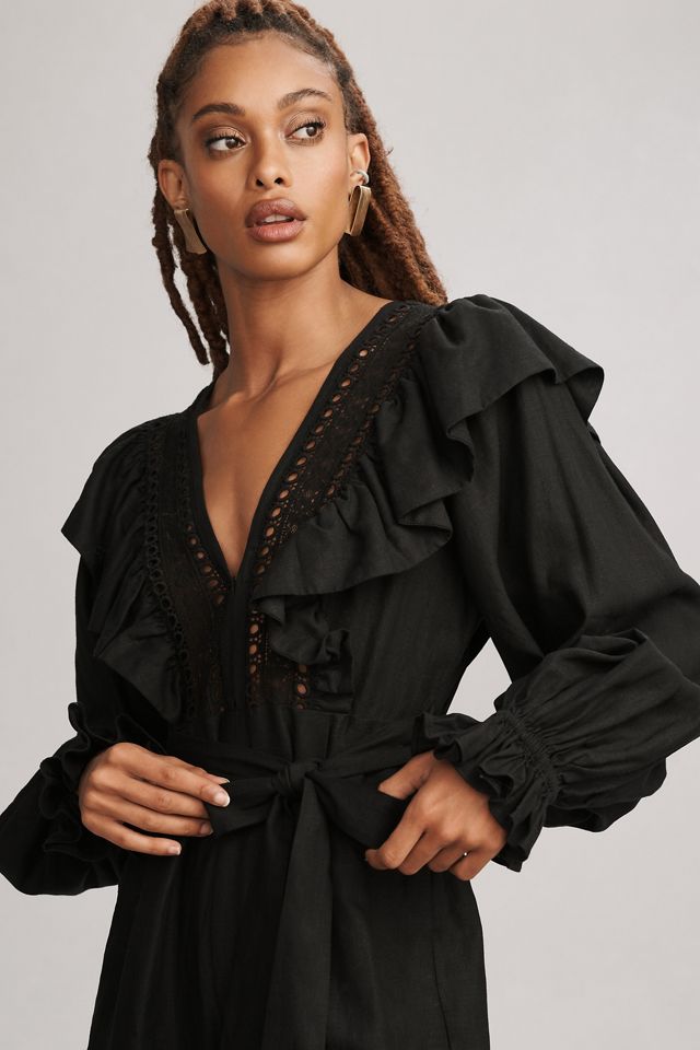 Farm Rio Black Laces & Ruffles Jumpsuit | Anthropologie