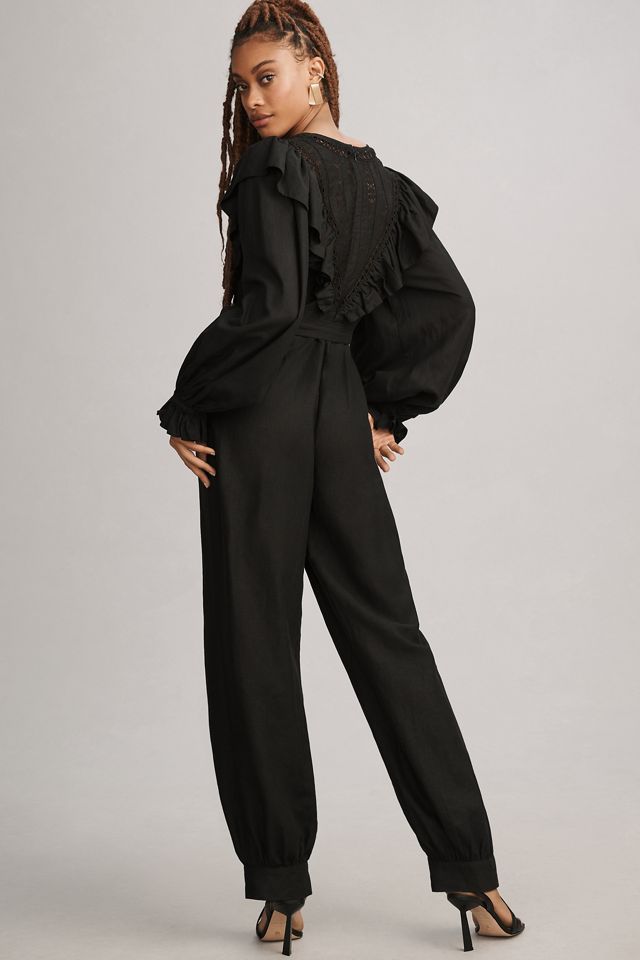 Farm Rio Black Laces & Ruffles Jumpsuit | Anthropologie