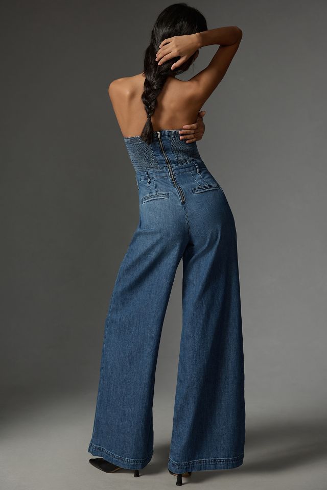 Pilcro, Pants & Jumpsuits, Anthropologiepilcro Strapless Polished Wideleg  Denim Jumpsuit Size 2