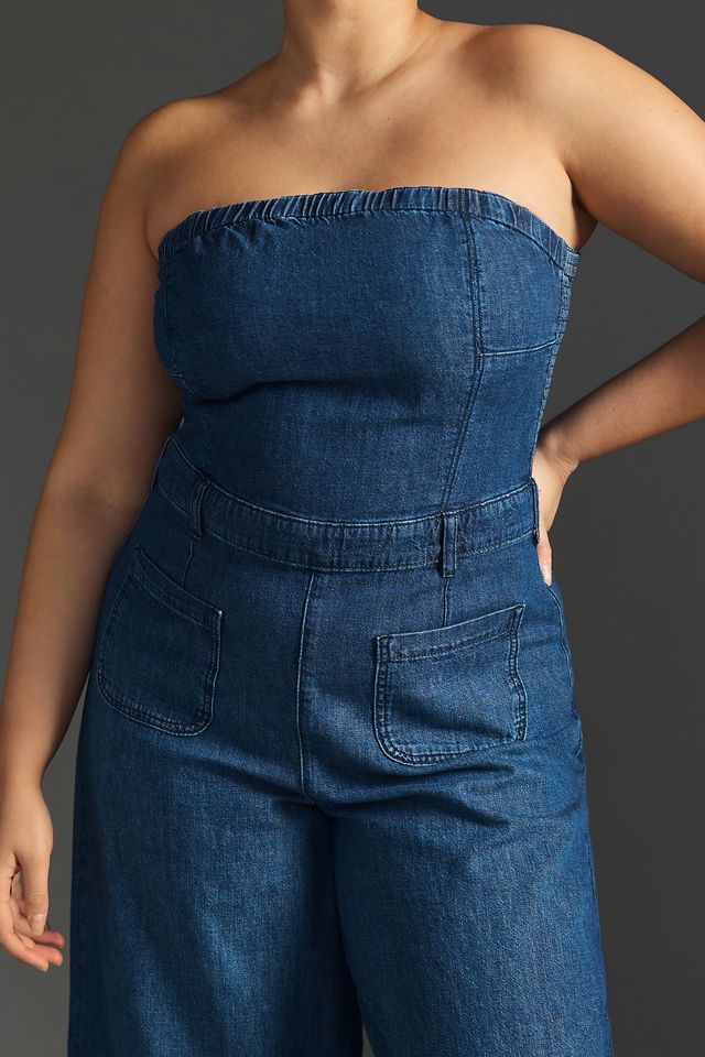 The Skipper Strapless Denim Wide-Leg Jumpsuit by Pilcro