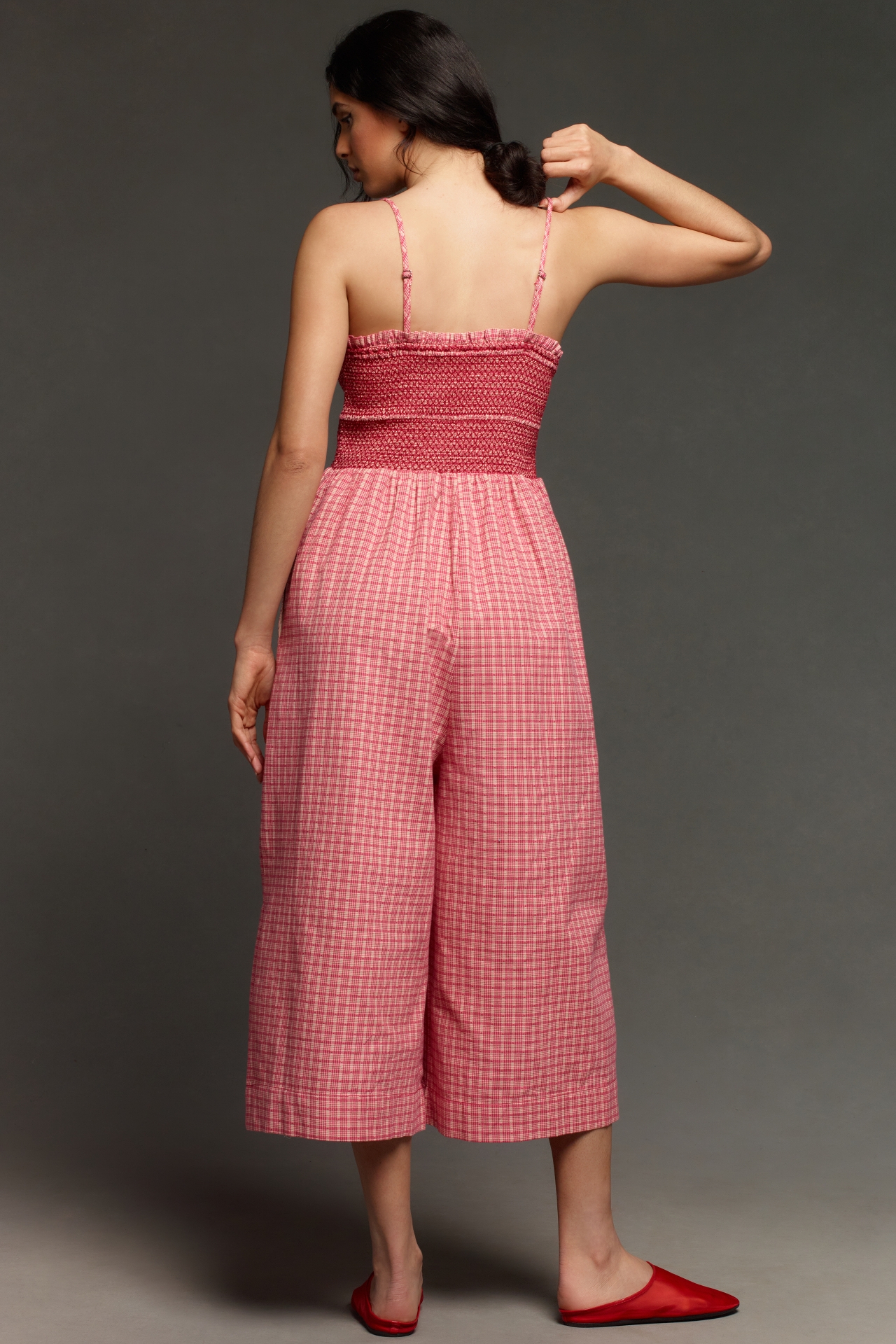 Maeve Smocked Basque-Waist Jumpsuit