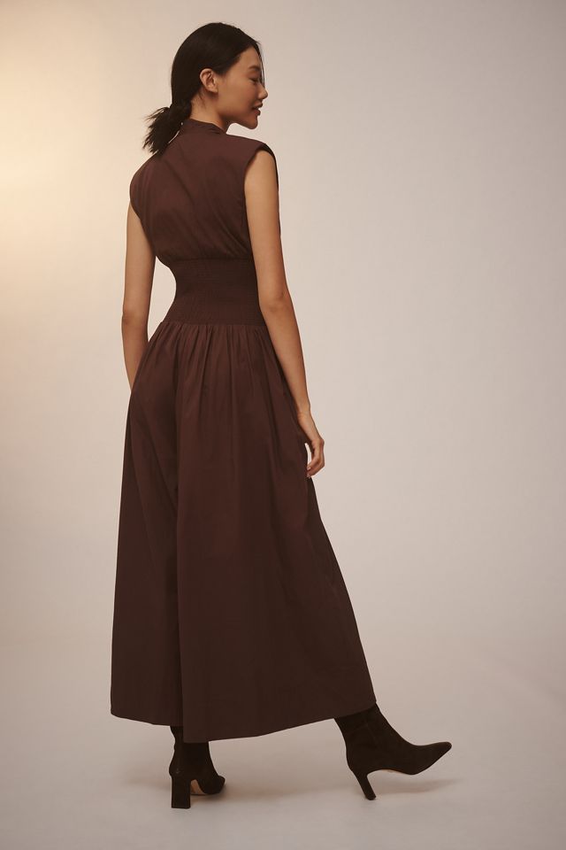 The Tommie Cap-Sleeve Smocked Front-Zip Jumpsuit | Anthropologie