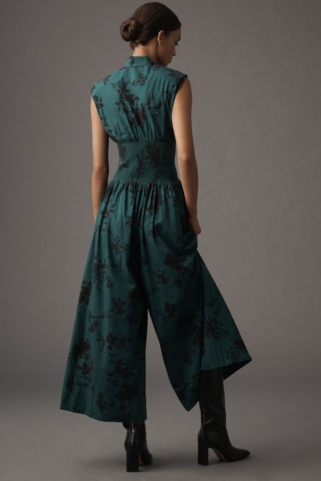 The Tommie Cap-Sleeve Smocked Front-Zip Jumpsuit #3