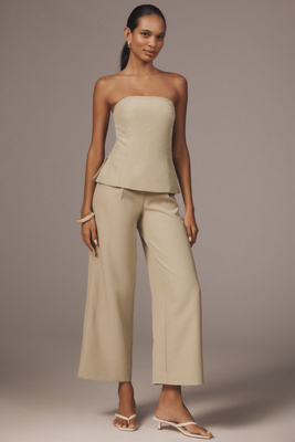 Rare London Petite Strapless Tailored Jumpsuit In Neutral