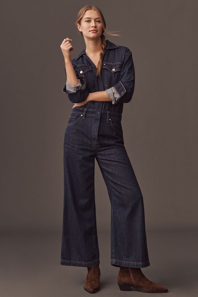 Hudson Long-Sleeve Wide-Leg Crop Denim Jumpsuit #4