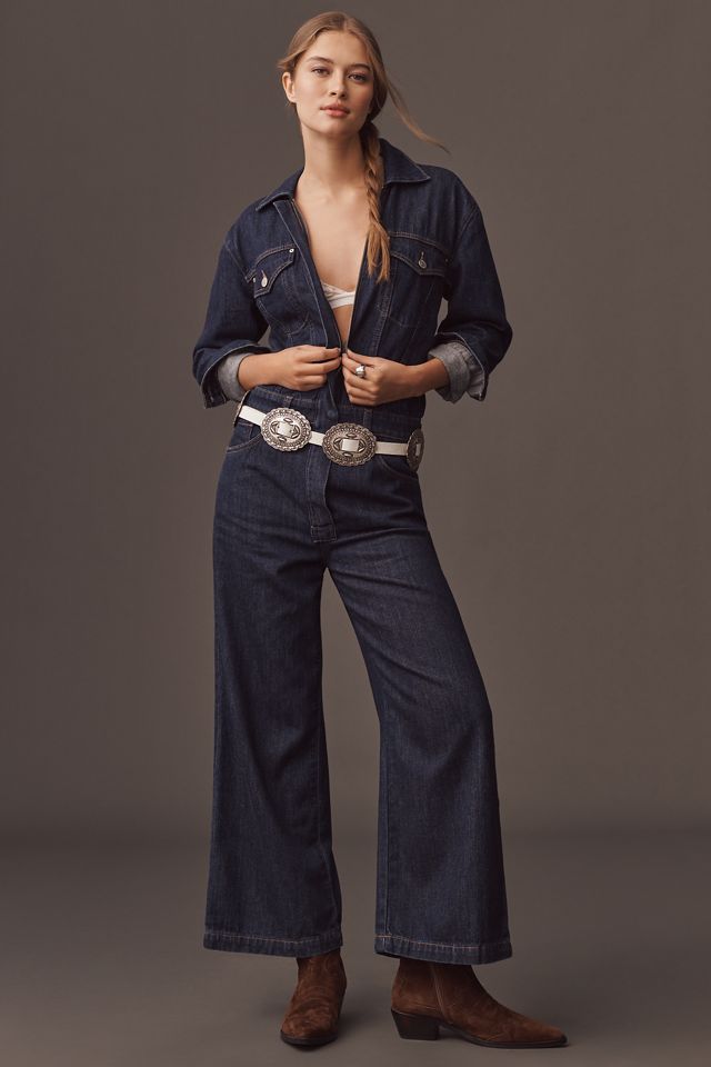 Hudson Long-Sleeve Wide-Leg Crop Denim Jumpsuit #1