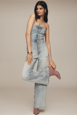 Hudson Husdon Strapless Denim Wide-leg Jumpsuit In Blue