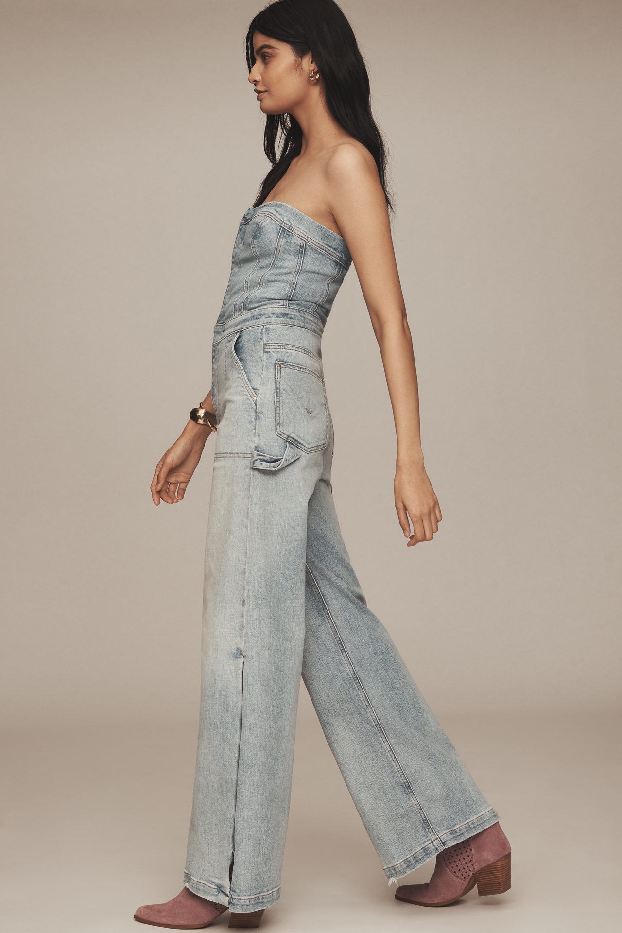 Husdon Strapless Denim Wide-Leg Jumpsuit