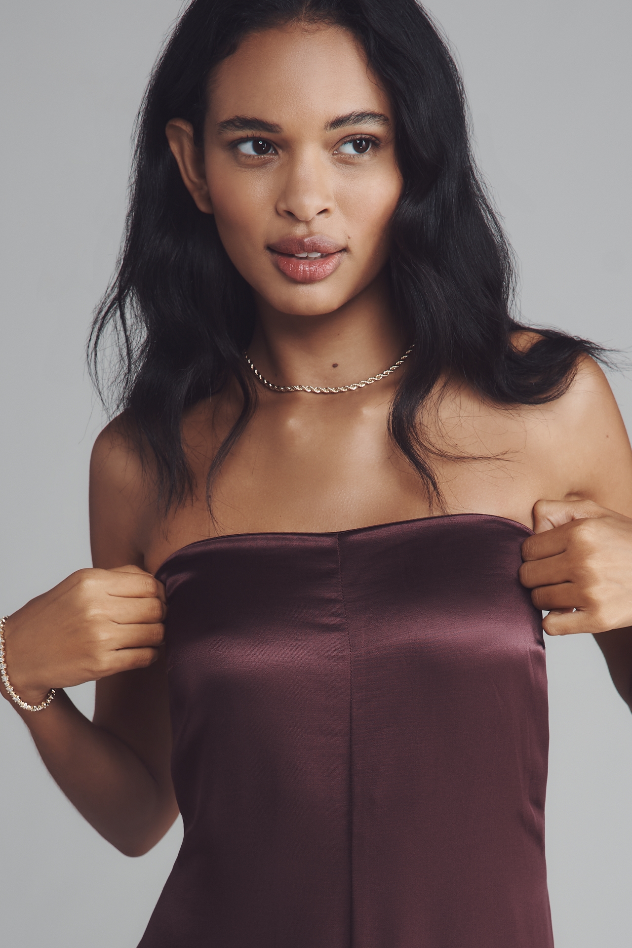 The Fleur Strapless Satin Wide-Leg Jumpsuit