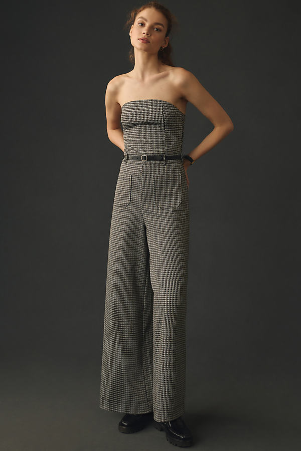 Maeve Strapless Houndstooth Knit Wide-Leg Jumpsuit