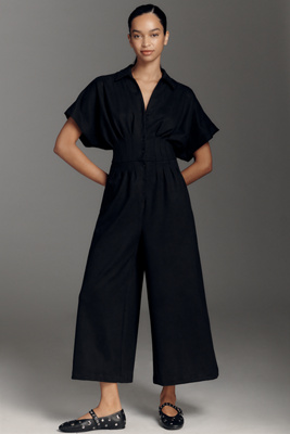 Exquise The Tobie Faux-suede Pleated Jumpsuit By  In Blue