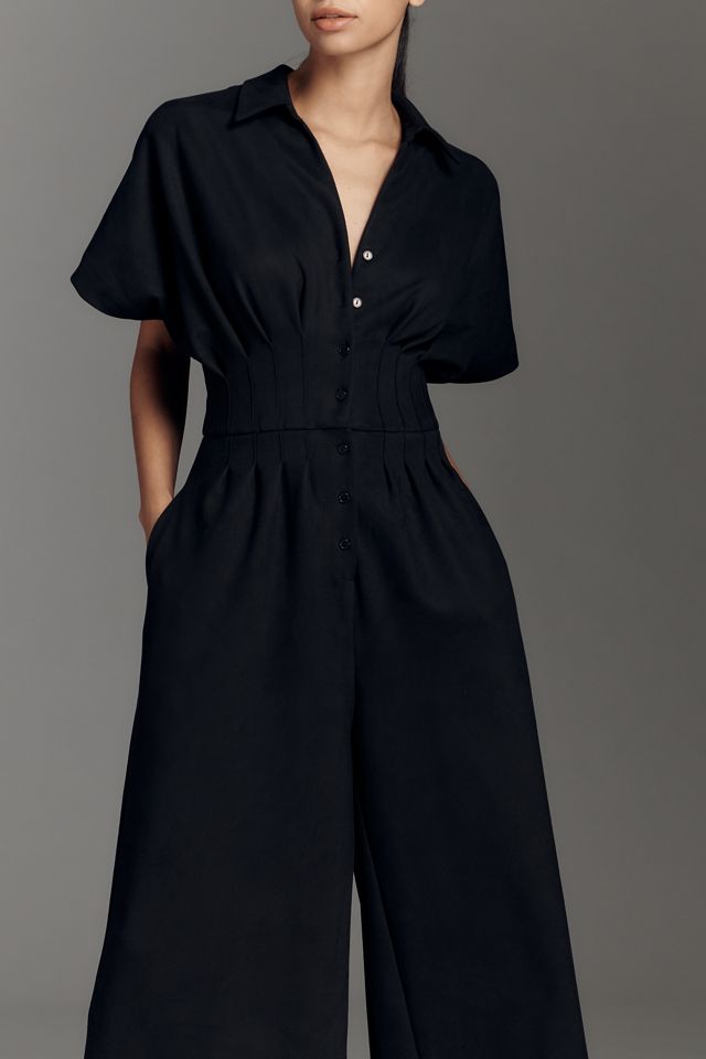 The Tobie Faux-Suede Pleated Jumpsuit by Exquise #1