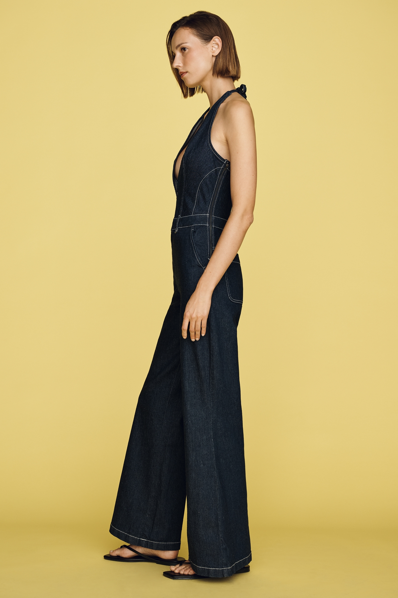 Maeve Plunge-Neck Denim Jumpsuit