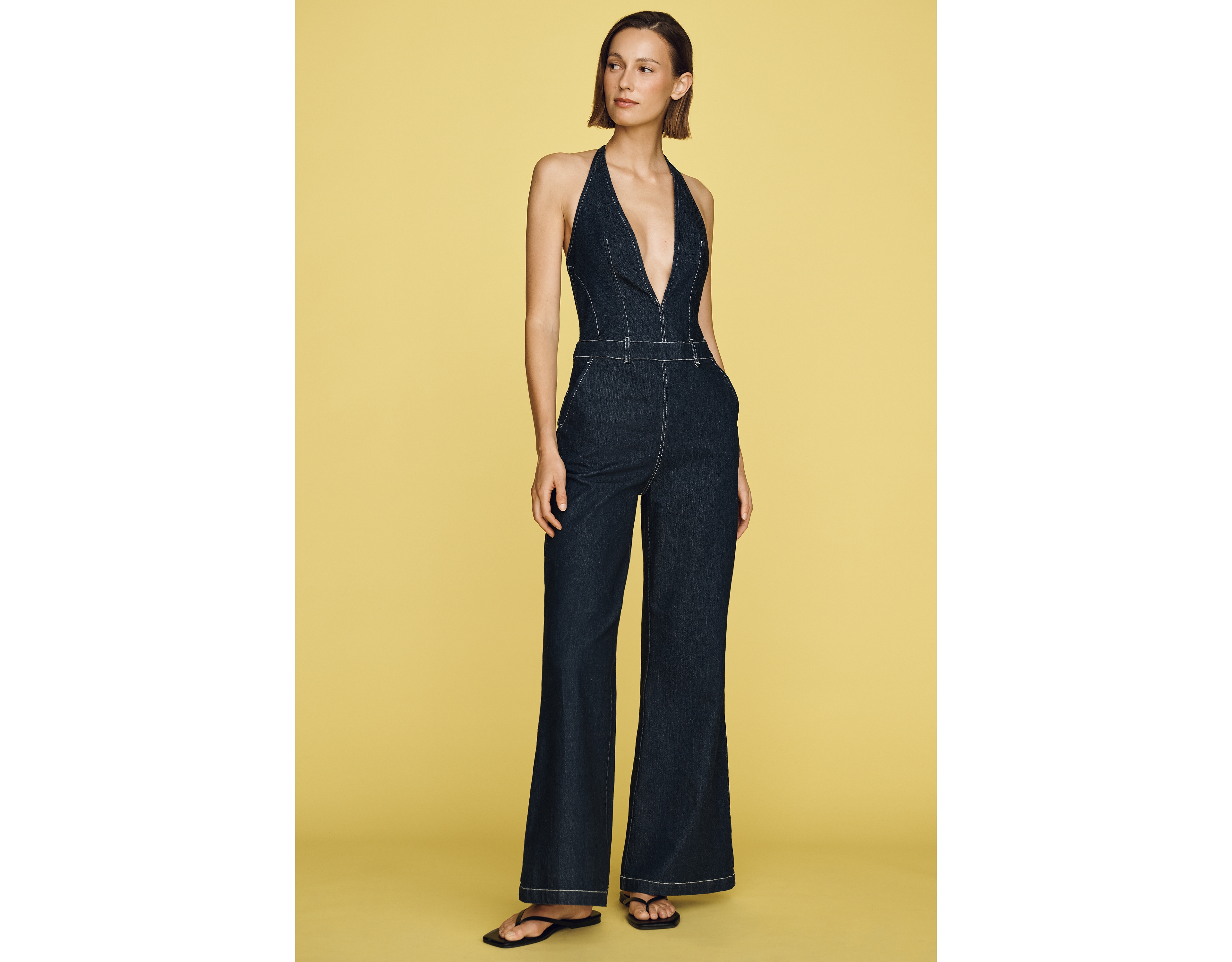 Maeve Plunge-Neck Denim Jumpsuit
