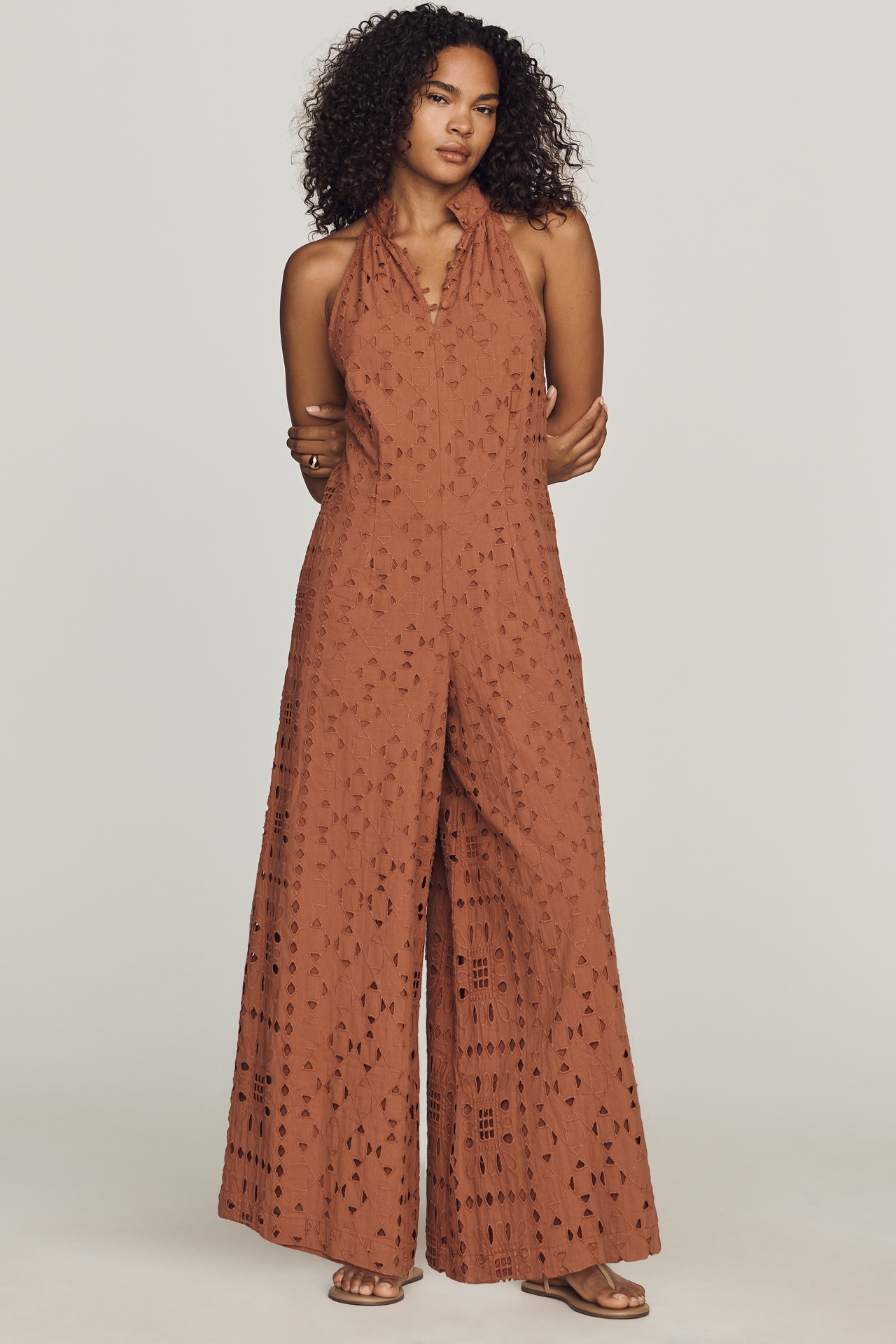 Hannah Lynn Cotton Eyelet Halter Jumpsuit