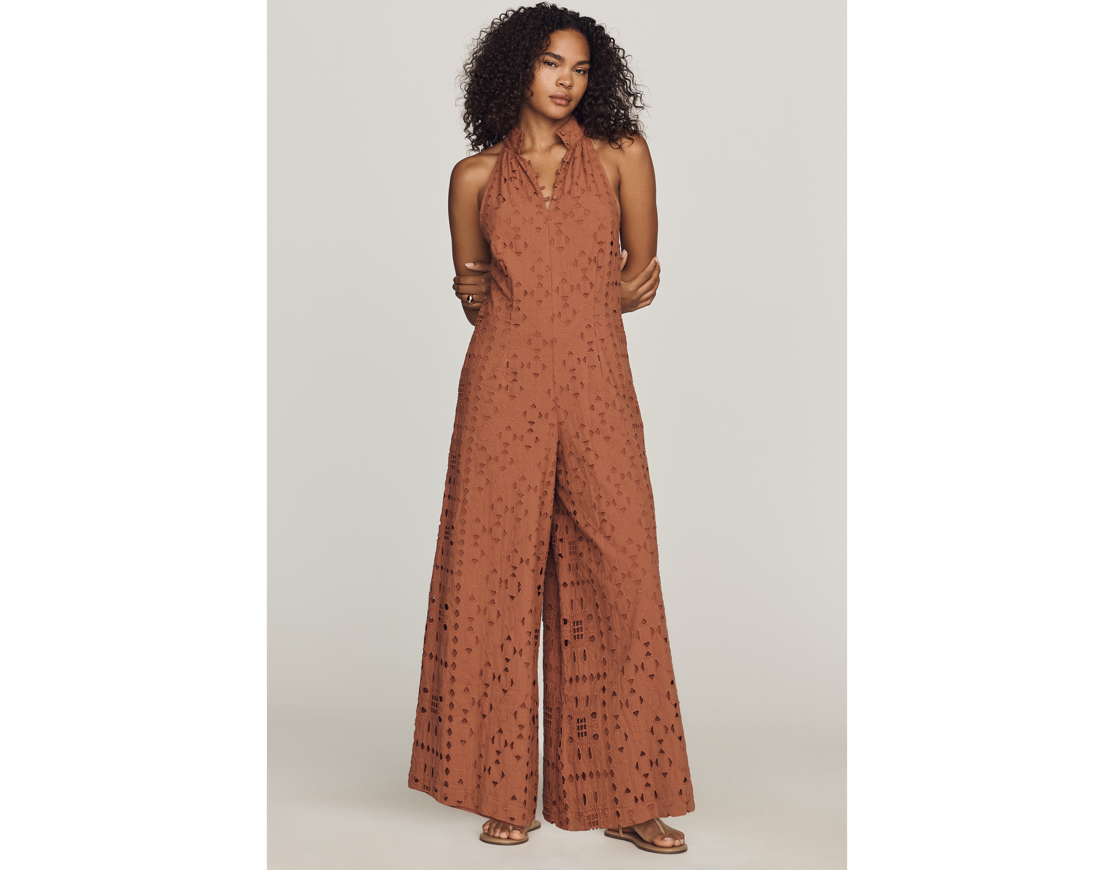 Hannah Lynn Cotton Eyelet Halter Jumpsuit