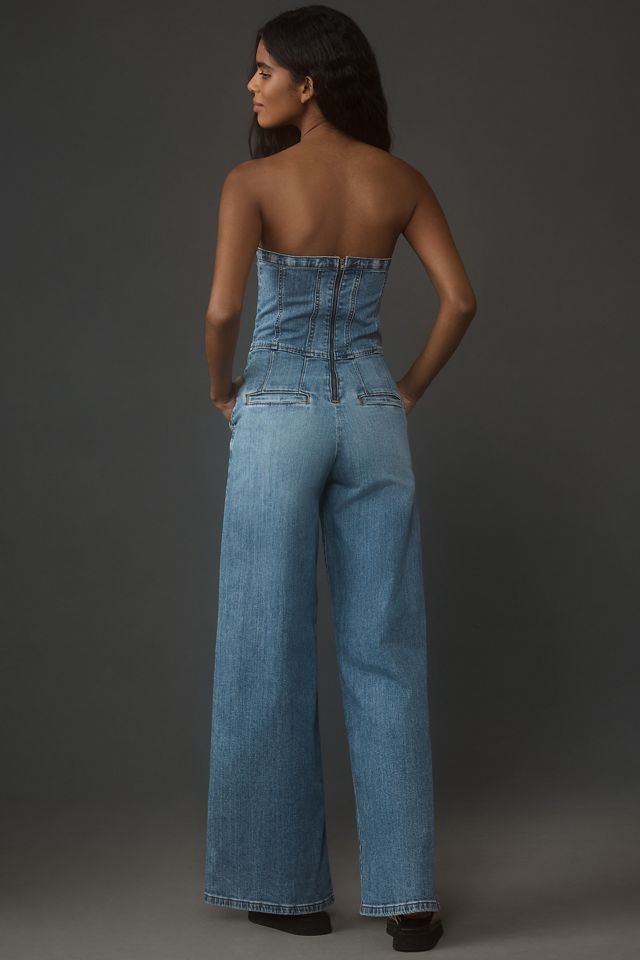 Pilcro Strapless Polished Wide-Leg Denim Jumpsuit - ShopStyle