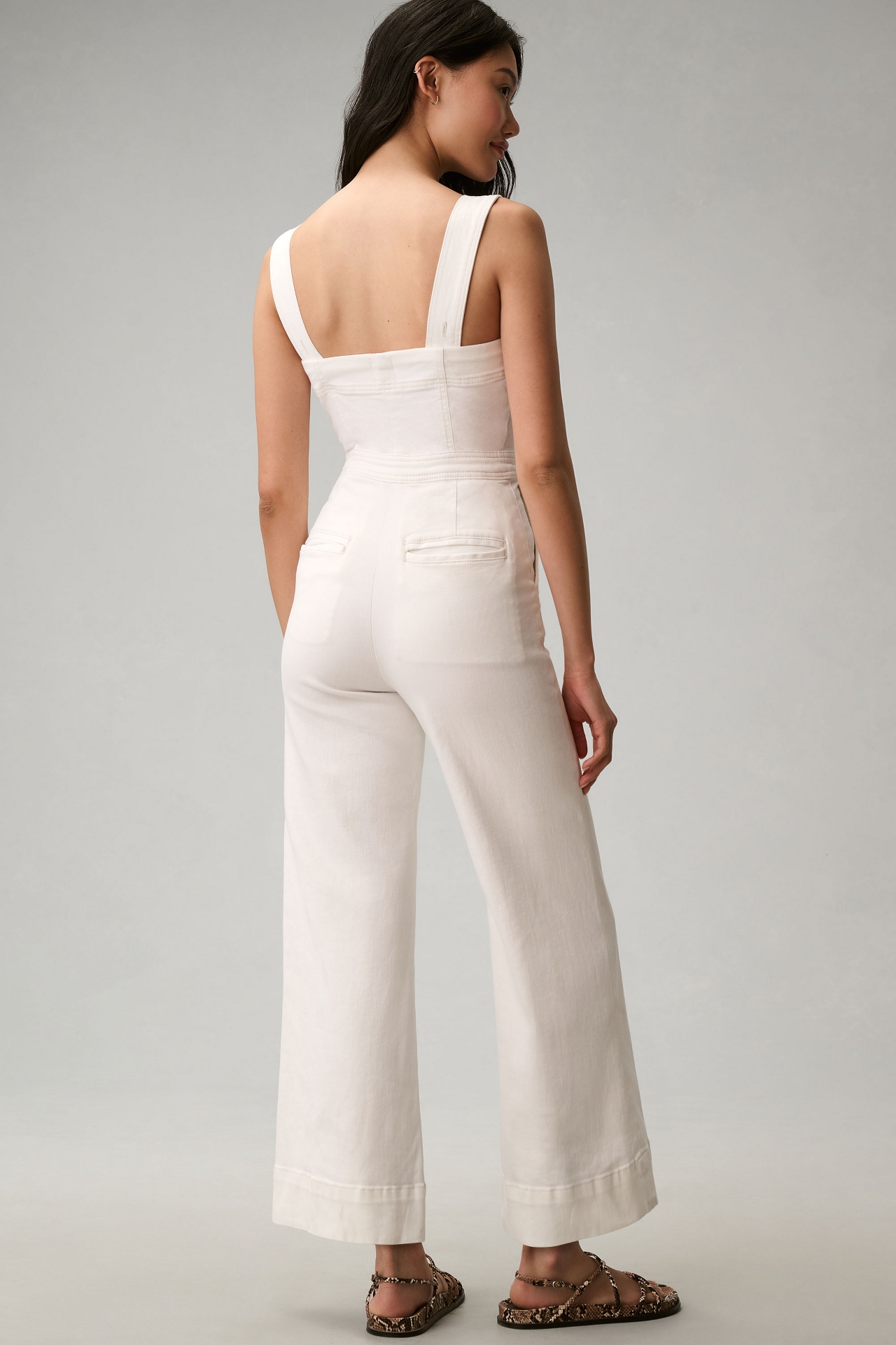 The Portside Button-Front Jumpsuit by Maeve: White Denim Edition