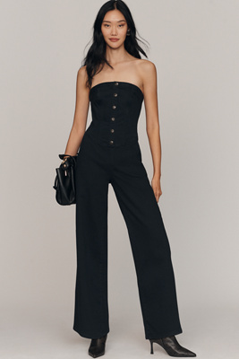 Pilcro Strapless Corset Denim Jumpsuit In Black