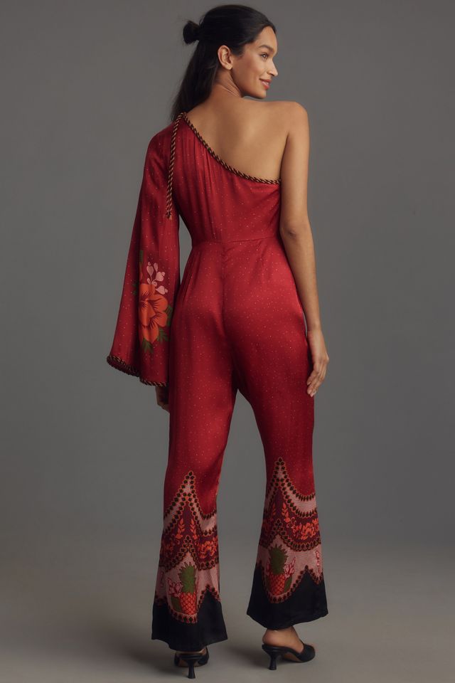 Farm Rio x Anthropologie One-Shoulder Printed Satin Jumpsuit #1