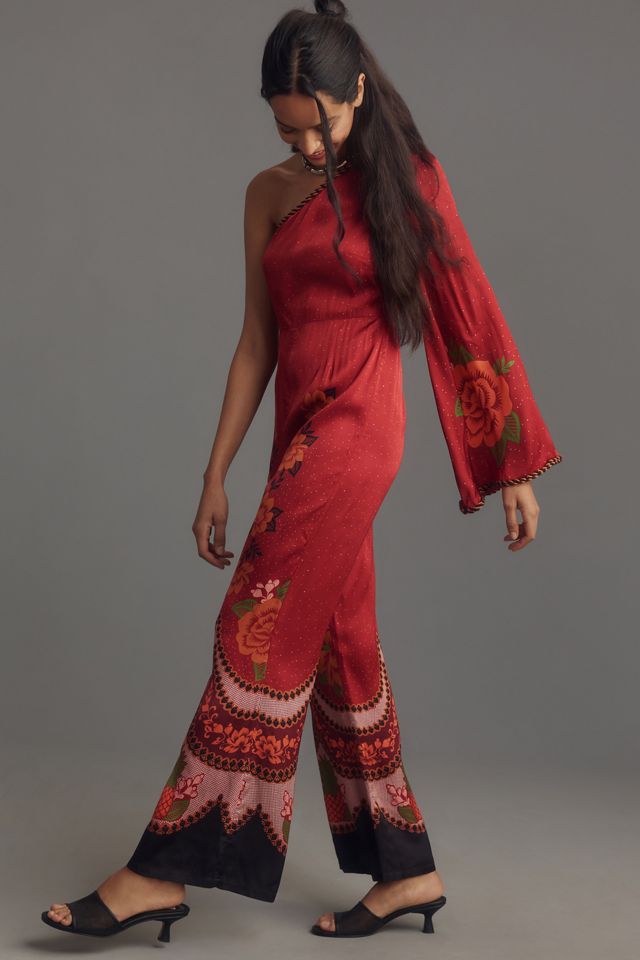 Farm Rio x Anthropologie One-Shoulder Printed Satin Jumpsuit #3