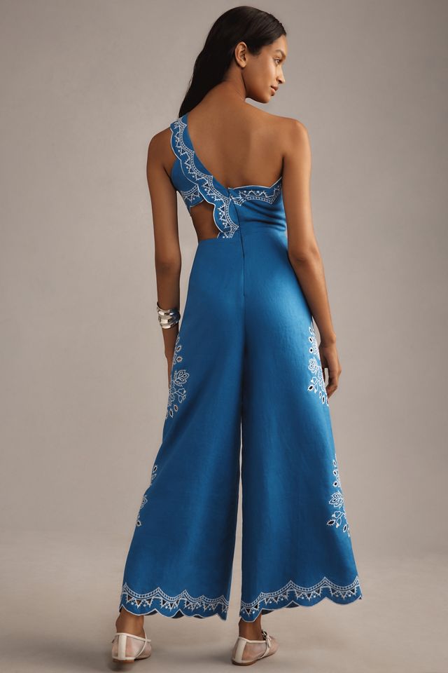 Farm Rio x Anthropologie One-Shoulder Embroidered Linen Jumpsuit #2