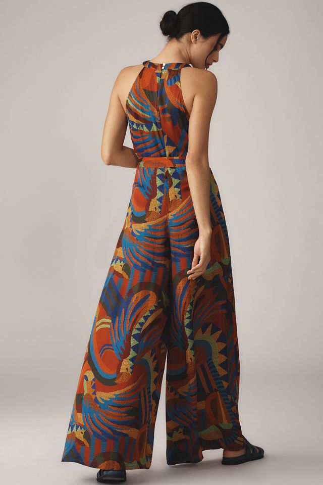 Farm Rio x Anthropologie Halter Printed Satin Jumpsuit #1