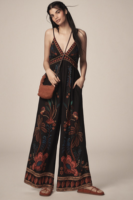 Shop Farm Rio X Anthropologie V-neck Printed Wide-leg Jumpsuit In Multicolor