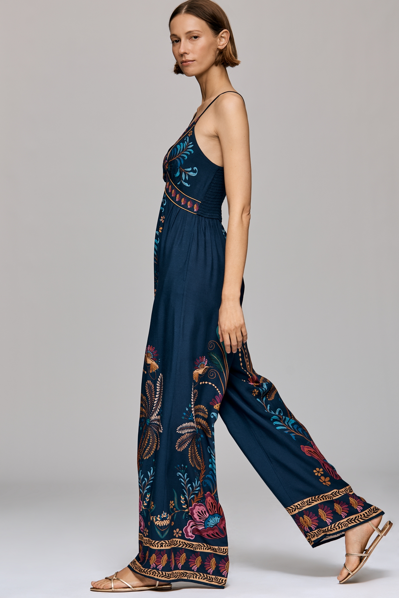 Farm Rio x Anthropologie V Neck Wide Leg Jumpsuit