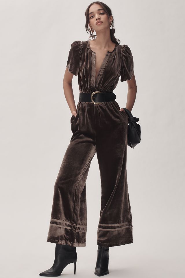 Anthropologie velvet jumpsuit on sale