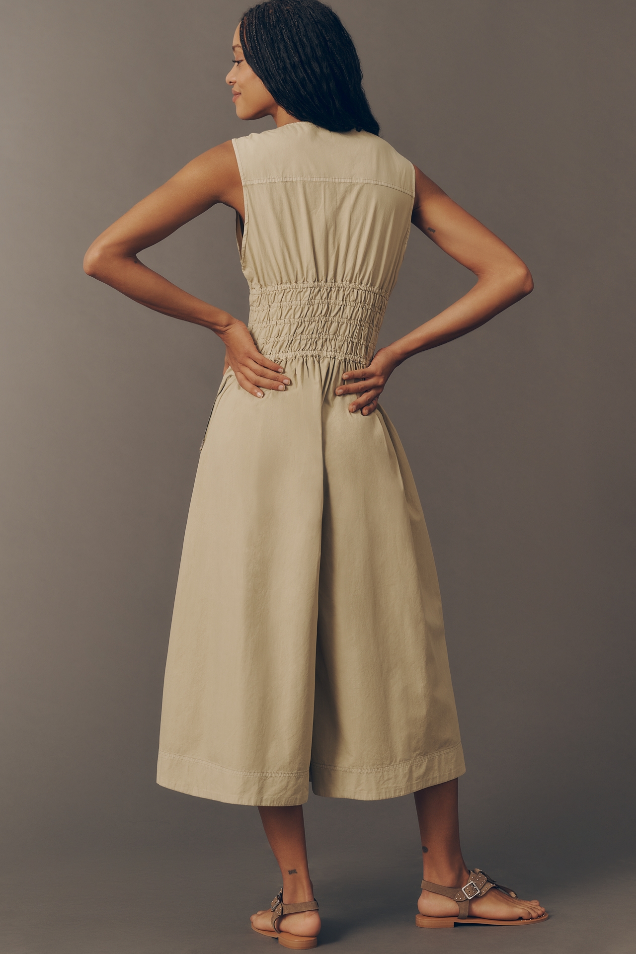 By Anthropologie Smocked Wide-Leg Jumpsuit