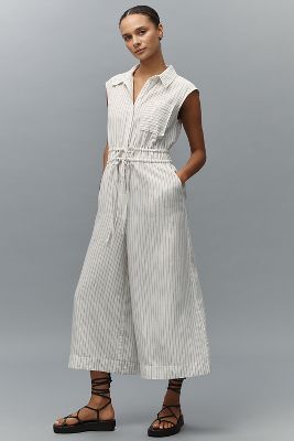 Maeve Cropped Wide-leg Shirting Jumpsuit