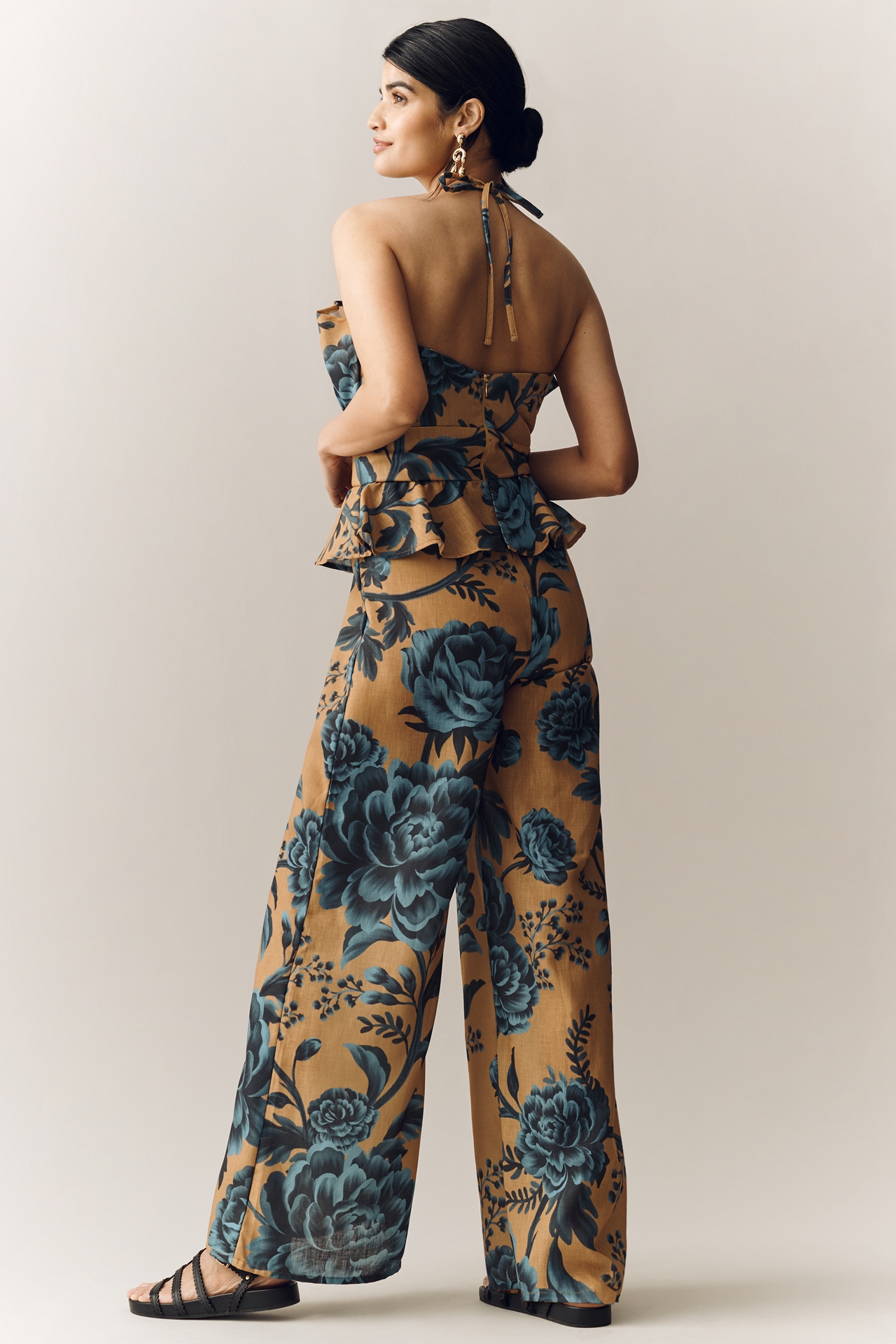 Especia Floral Peplum Halter Jumpsuit
