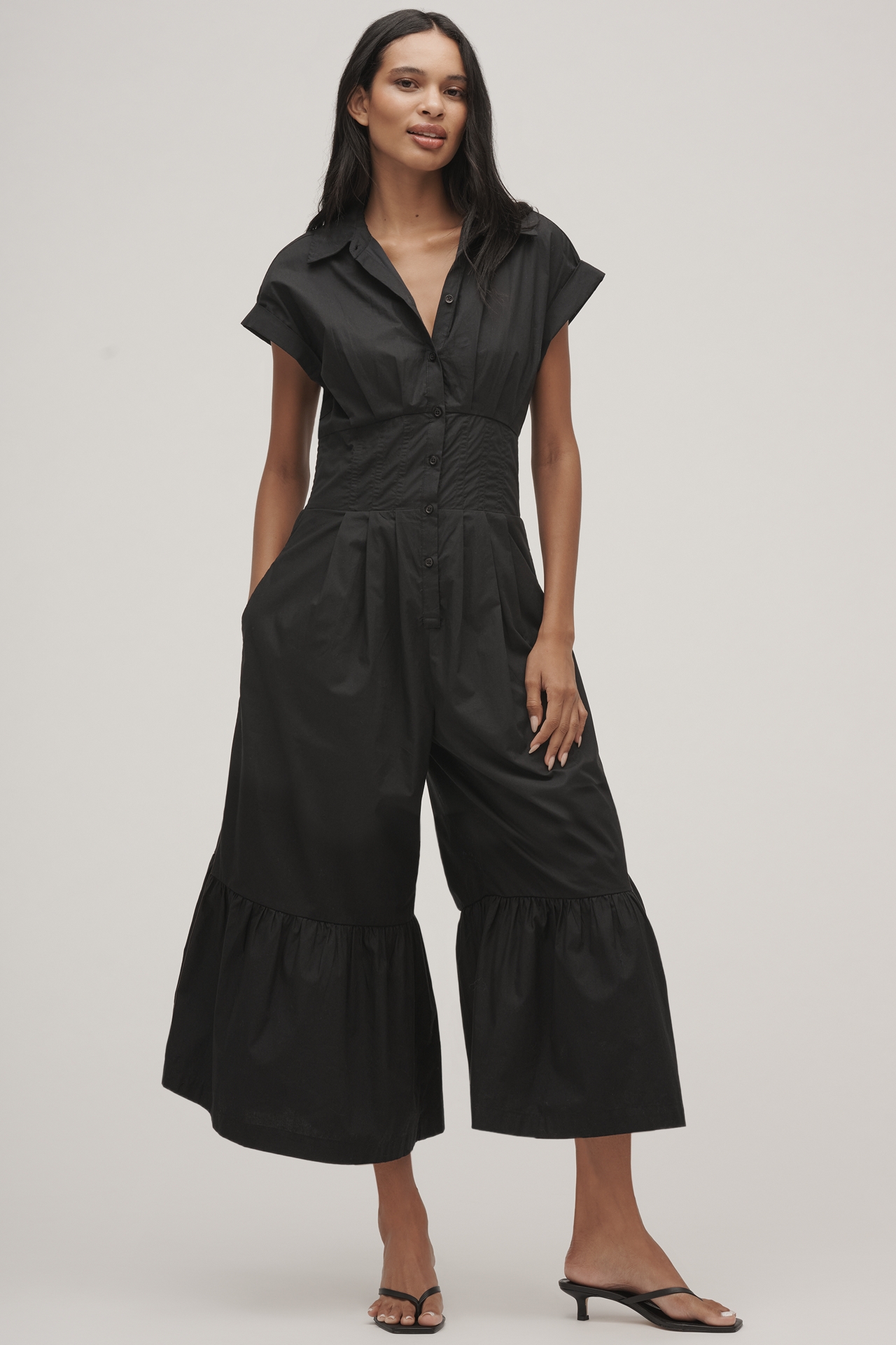 By Anthropologie Pleated Shirting Wide-Leg Jumpsuit