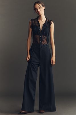 By Anthropologie Lace Pinstripe Jumpsuit