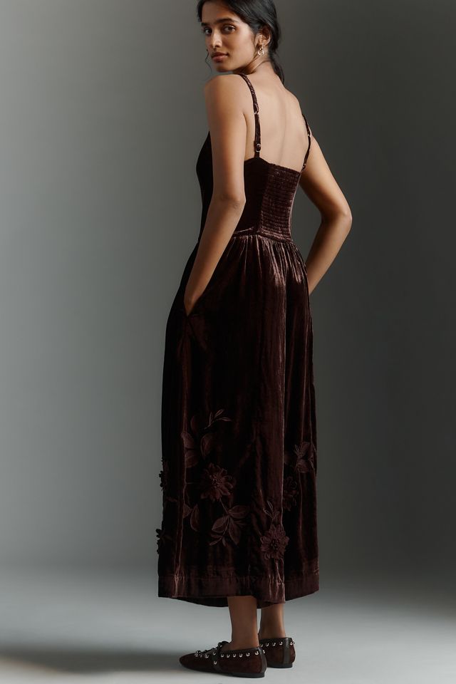 By Anthropologie 3D Floral Velvet Jumpsuit #1