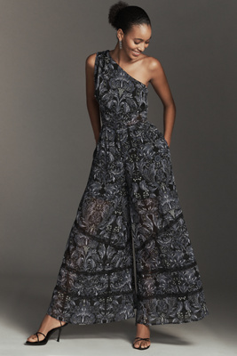 By Anthropologie One-shoulder Printed Jumpsuit In Multi