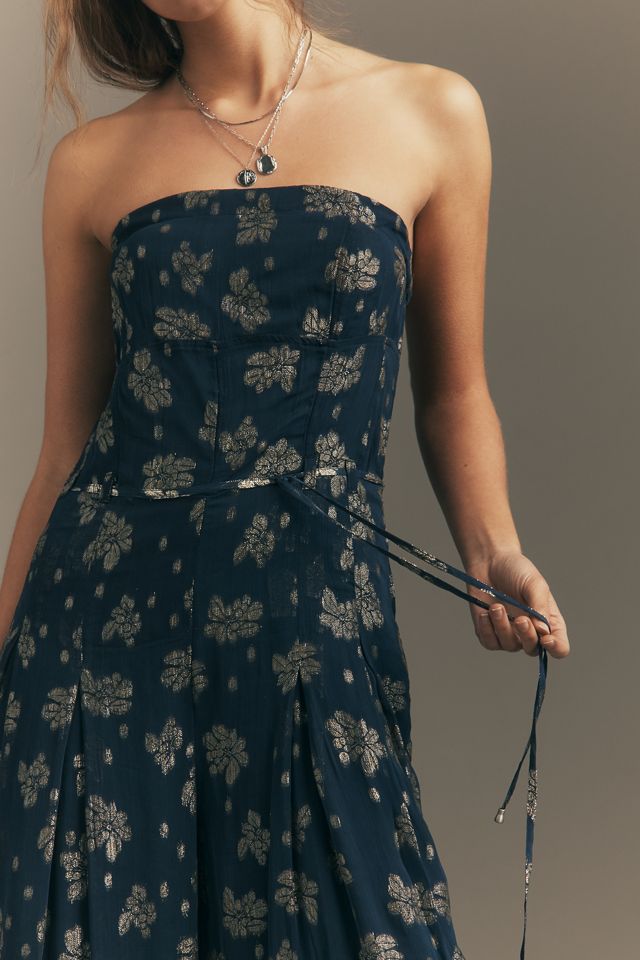 By Anthropologie Strapless Shine Wide-Leg Jumpsuit #1