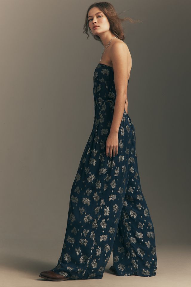 By Anthropologie Strapless Shine Wide-Leg Jumpsuit #2