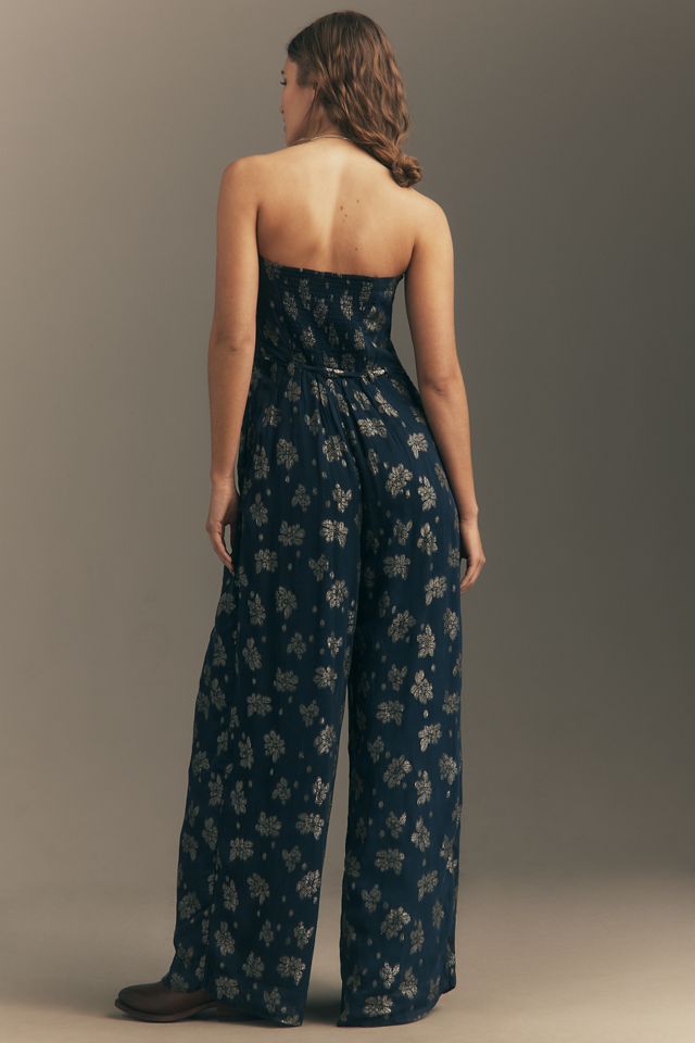 By Anthropologie Strapless Shine Wide-Leg Jumpsuit #3