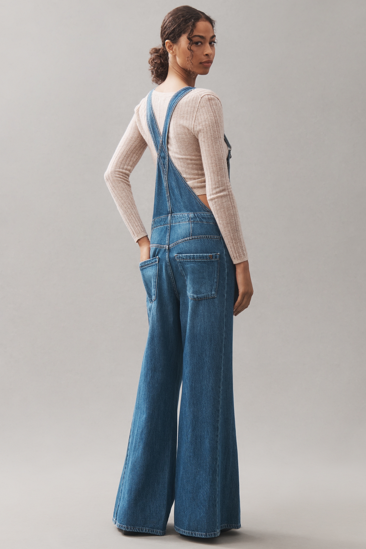 The Adi Denim Flare Overalls by Pilcro