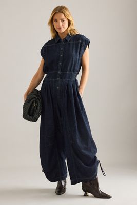 By Anthropologie Tuta in Denim con Gamba Balloon