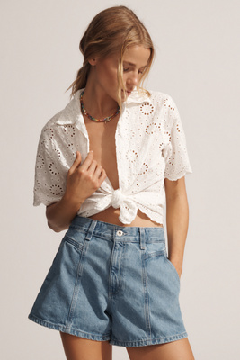 Shop Ag Rinna Seamed High-rise Relaxed Denim Shorts