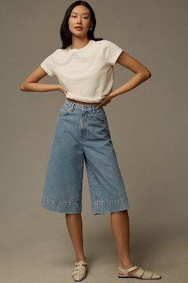 Eva High-Rise Polished Long Denim Shorts