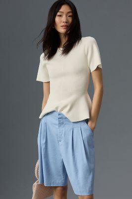 Maeve The Avery Pleated Trouser Shorts By  In Blue